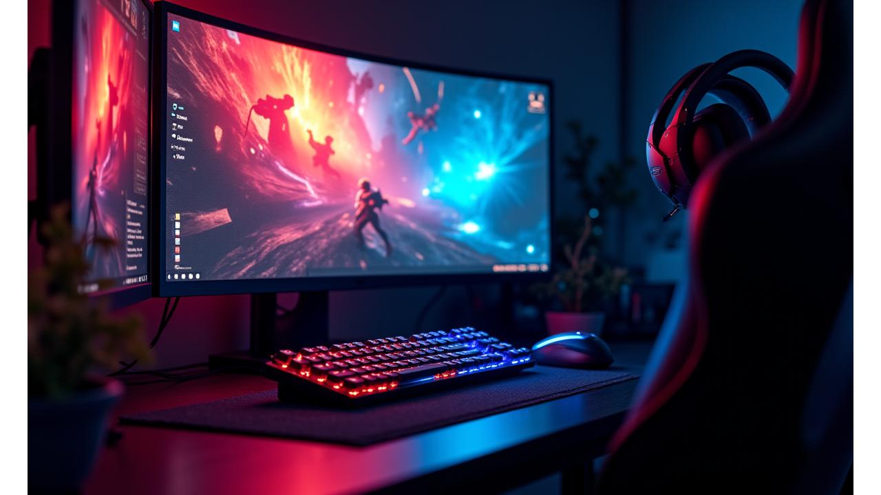 Profesyonel 144Hz gaming monitör ve ergonomik klavye, fare seti
