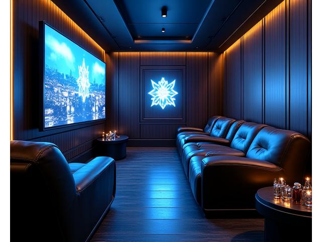 Lüks bir VIP oyun salonu, deri koltuklar, büyük ekran TV ve Playstation konsolu