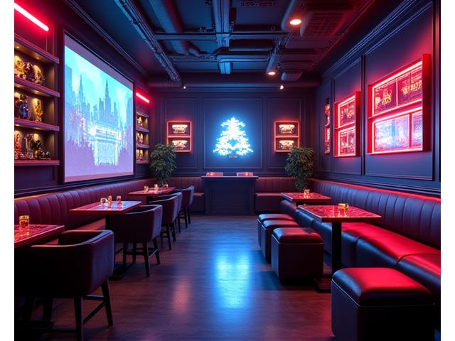 Nehir VIP'in 80'ler ve 90'lar temalı, neon ışıklarla süslenmiş retro oyun alanı